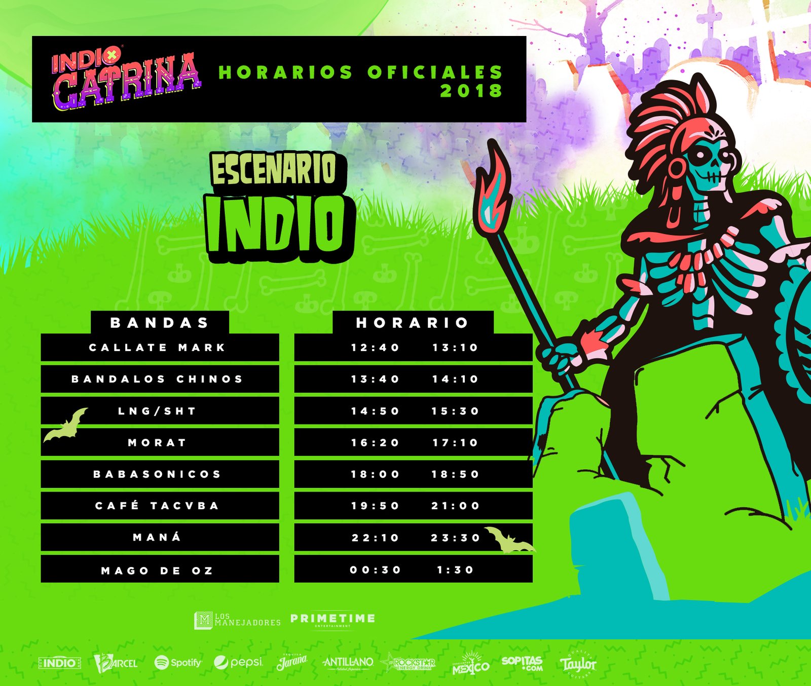 Horarios Festival Catrina Escenario Indio 2018