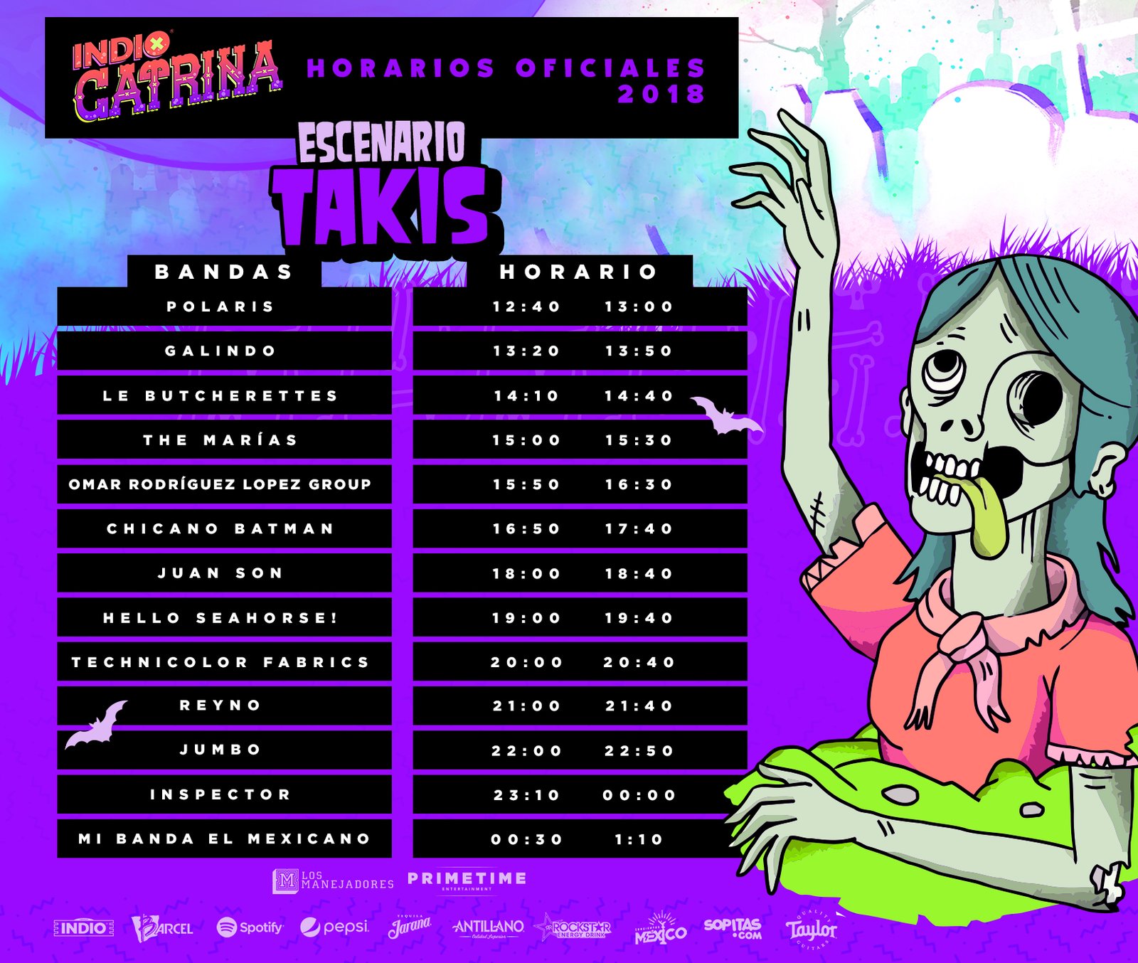 Horarios Festival Catrina Escenario Takis 2018