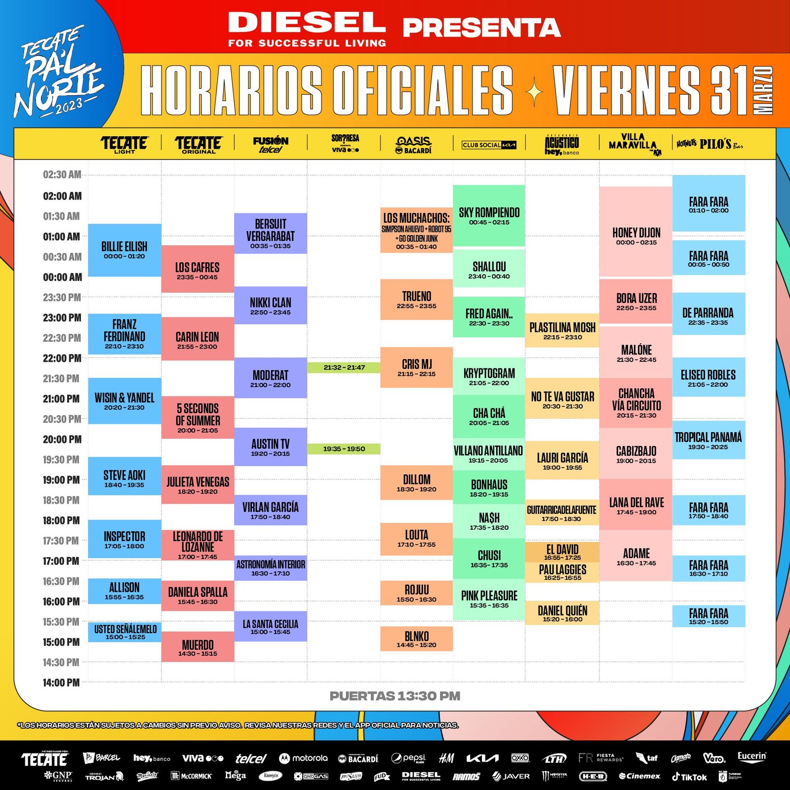 Horarios del Viernes