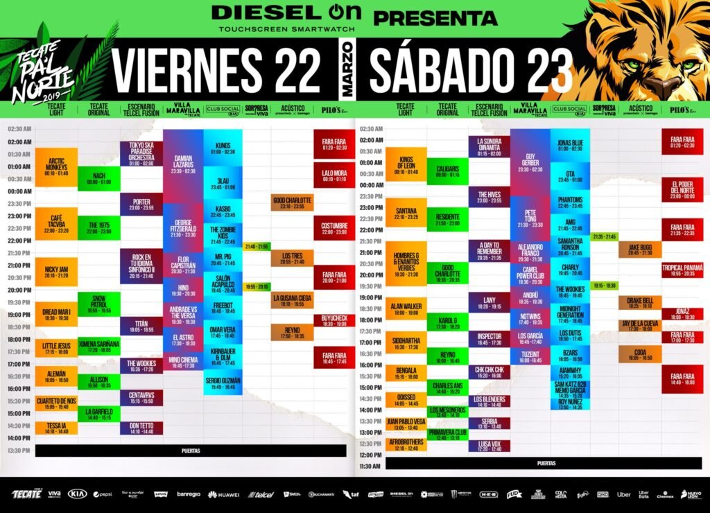 Horarios Tecate pal Norte 2019
