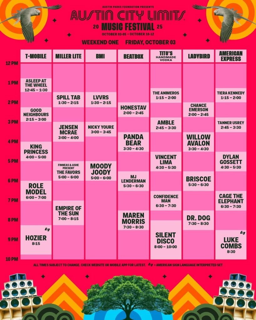 Horarios del viernes en ACL Festival 2025