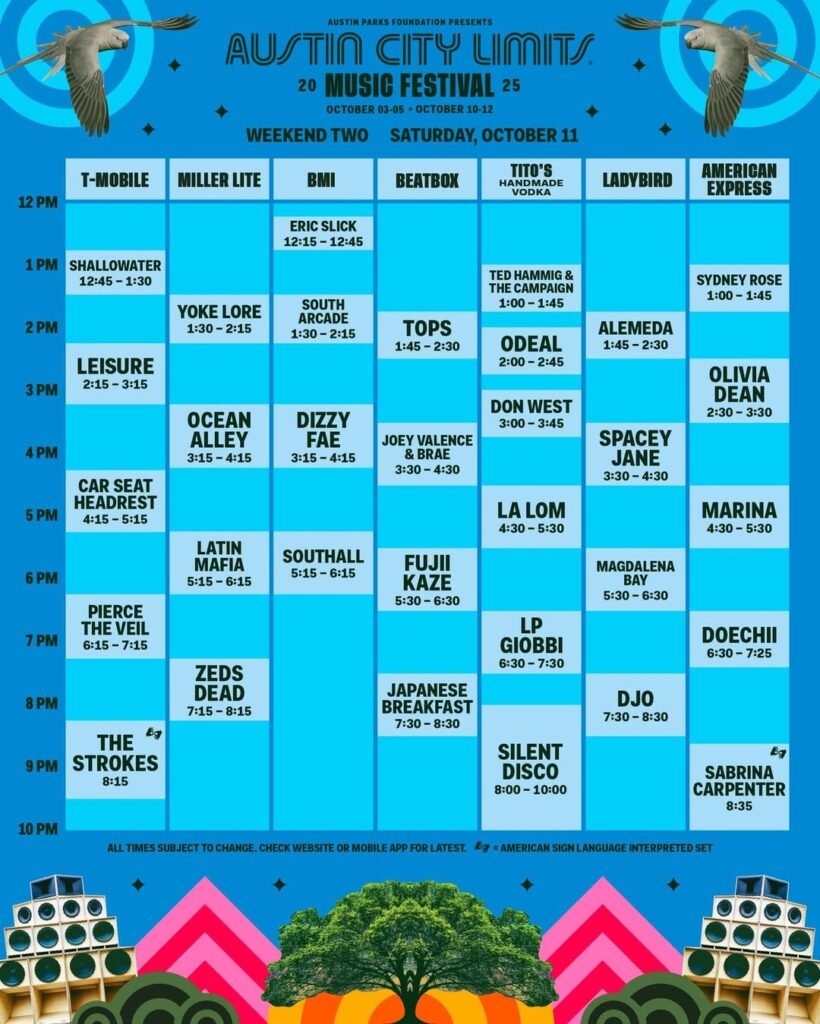 Horarios w2 sabado ACL Festival 2025