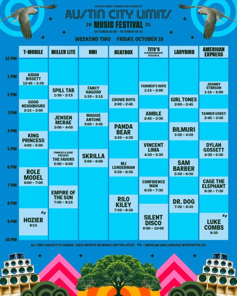 Horarios w2 sabado ACL Festival 2025