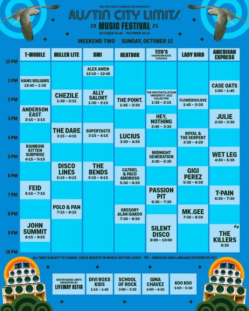 Horarios w2 viernes ACL Festival 2025