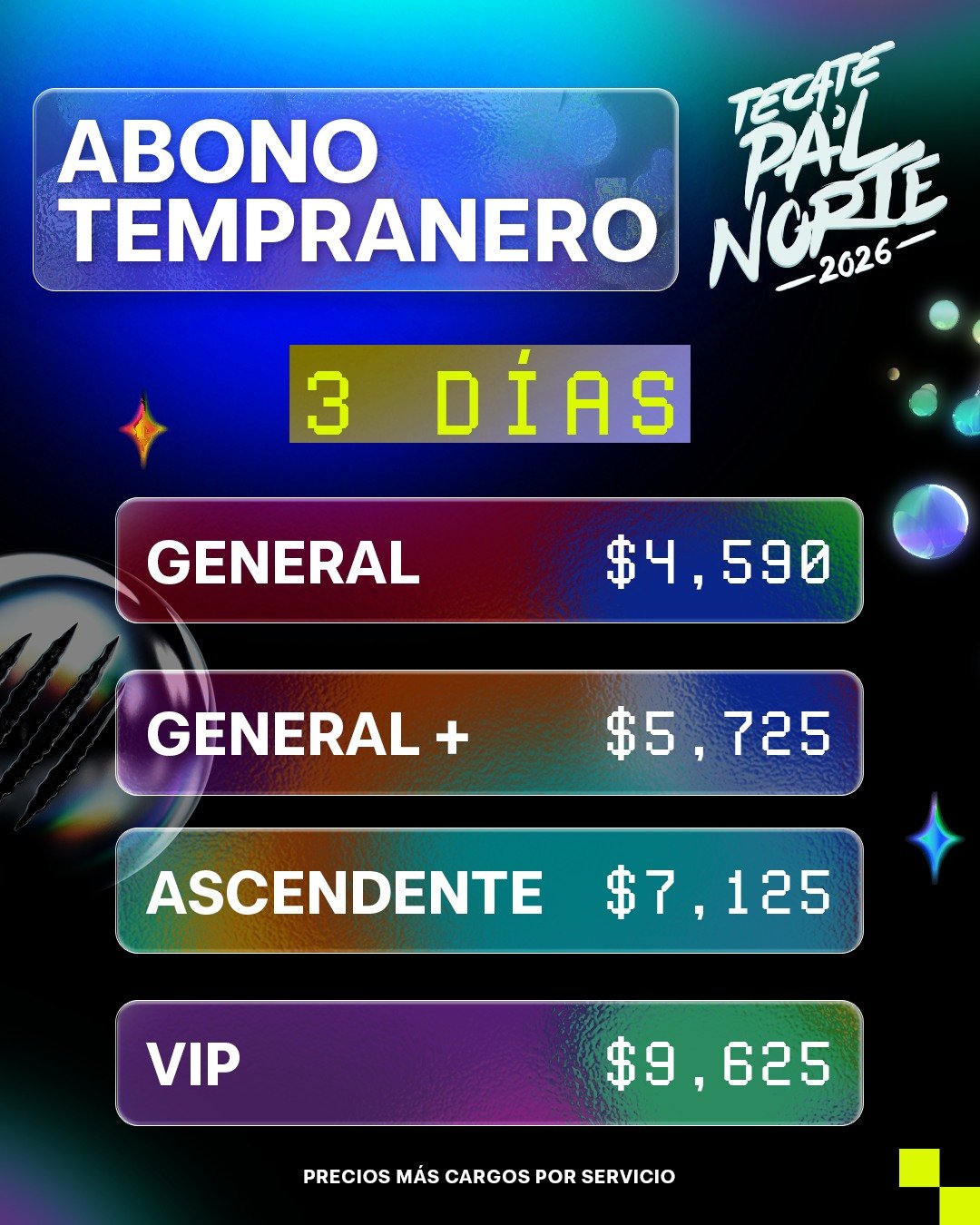 Precio Abono tempranero Tecate Pal Norte 2026