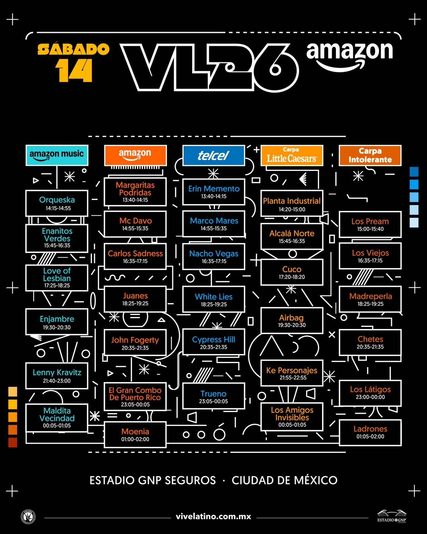 Horarios Sábado 14 Vive Latino 2026