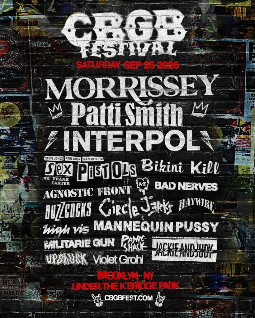 Póster oficial de Festival CBGB 2026, Morrissey, Patty Smith y Interpol son los headliners