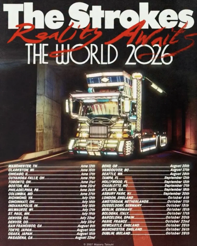 Poster The Strokes  "Tour Reality Awaits" The World 2026