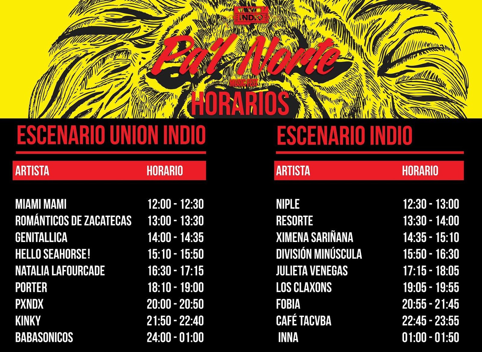 Horarios del Sábado