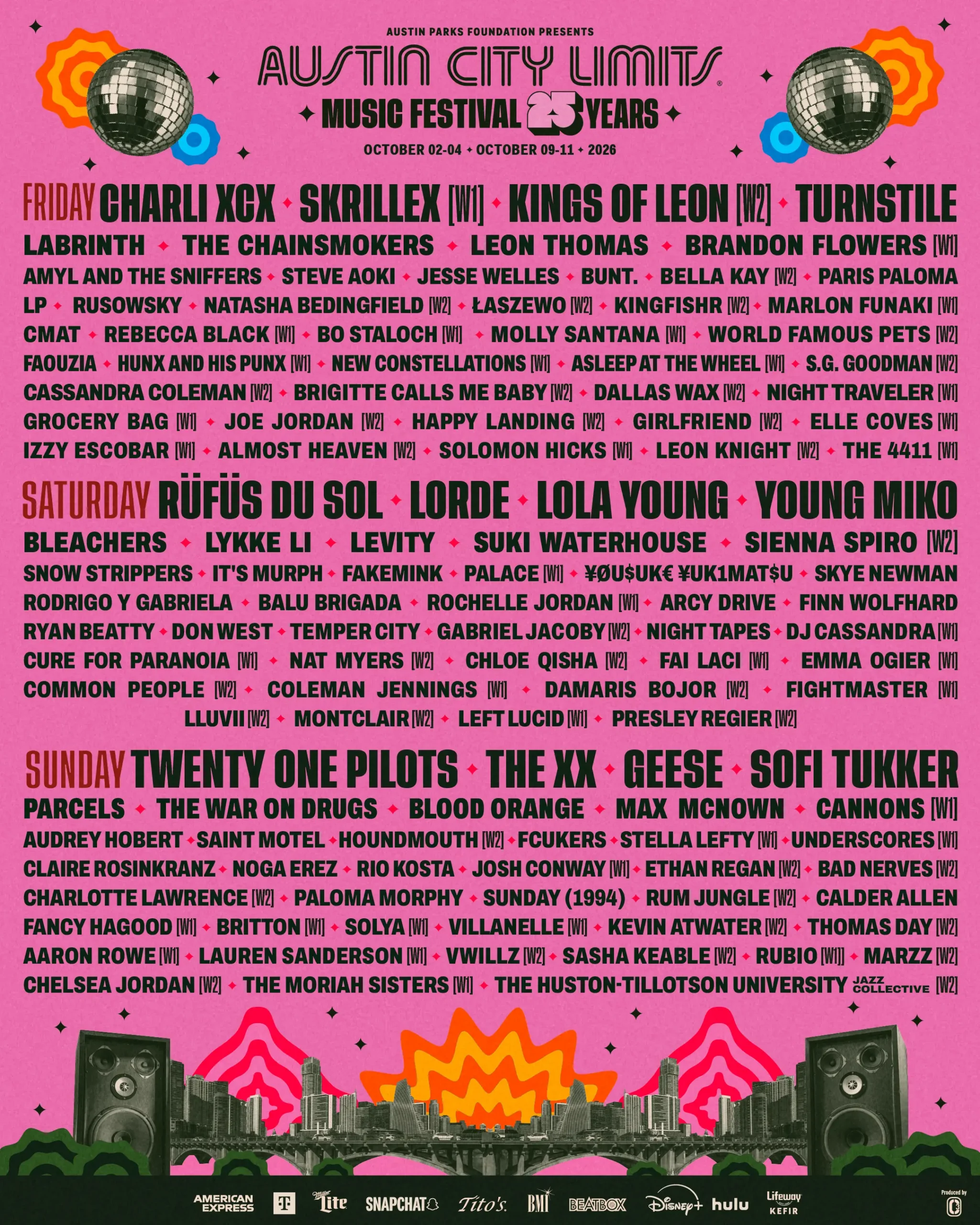 Cartel Oficial ACL Festival 2026 — 25 Aniversario, Lineup en Zilker Park