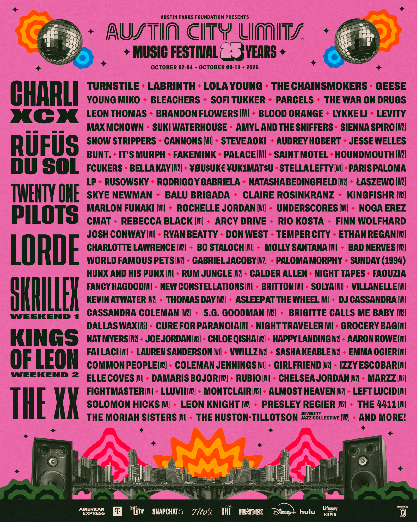 Cartel Oficial ACL Festival 2026 — 25 Aniversario, Lineup en Zilker Park