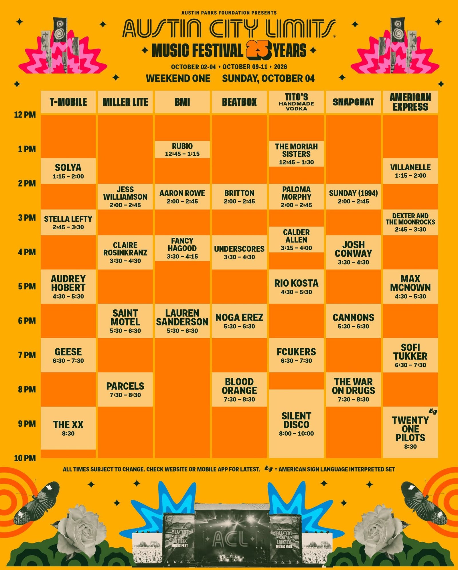 Horarios Domingo ACL