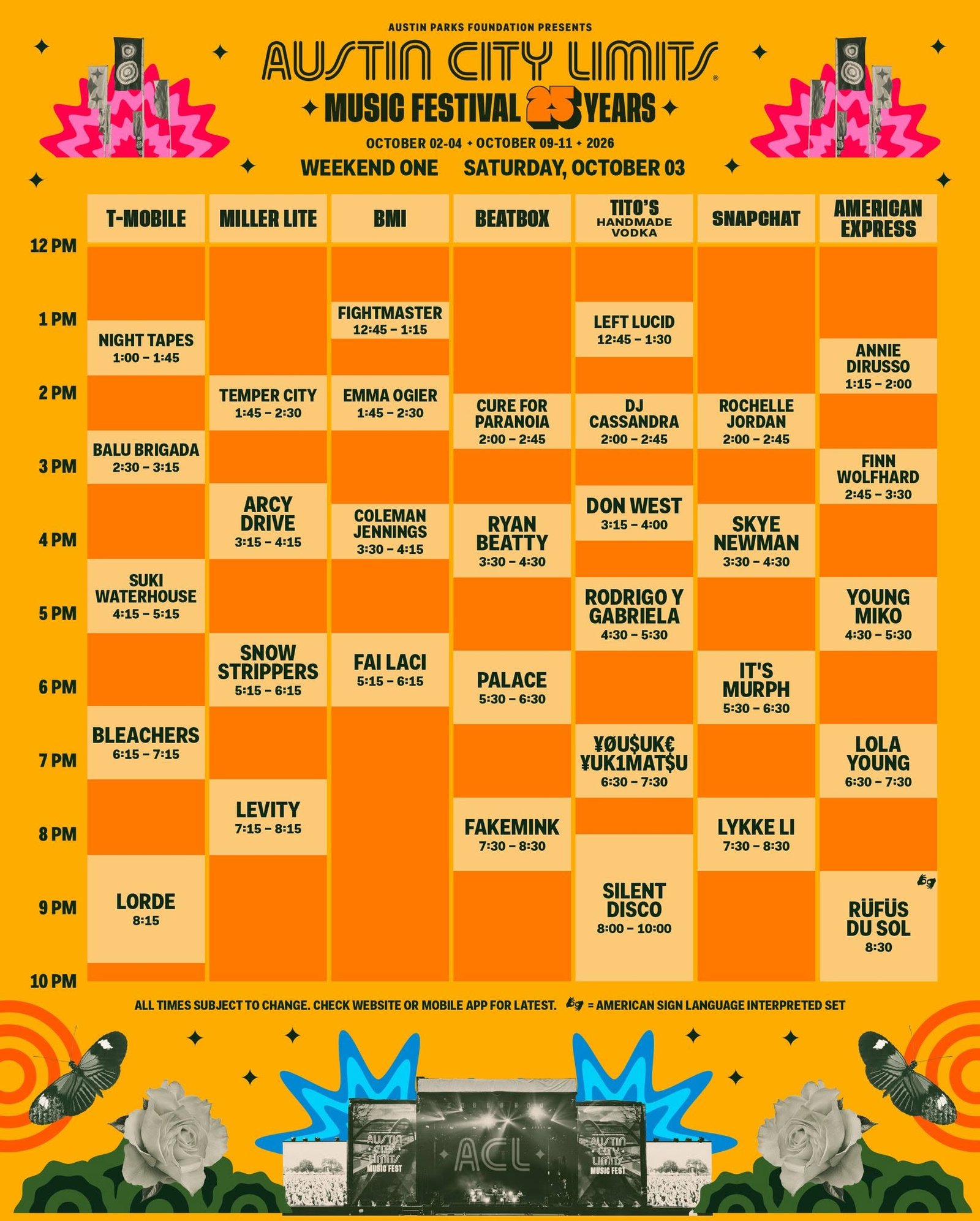 Horarios Sábado ACL