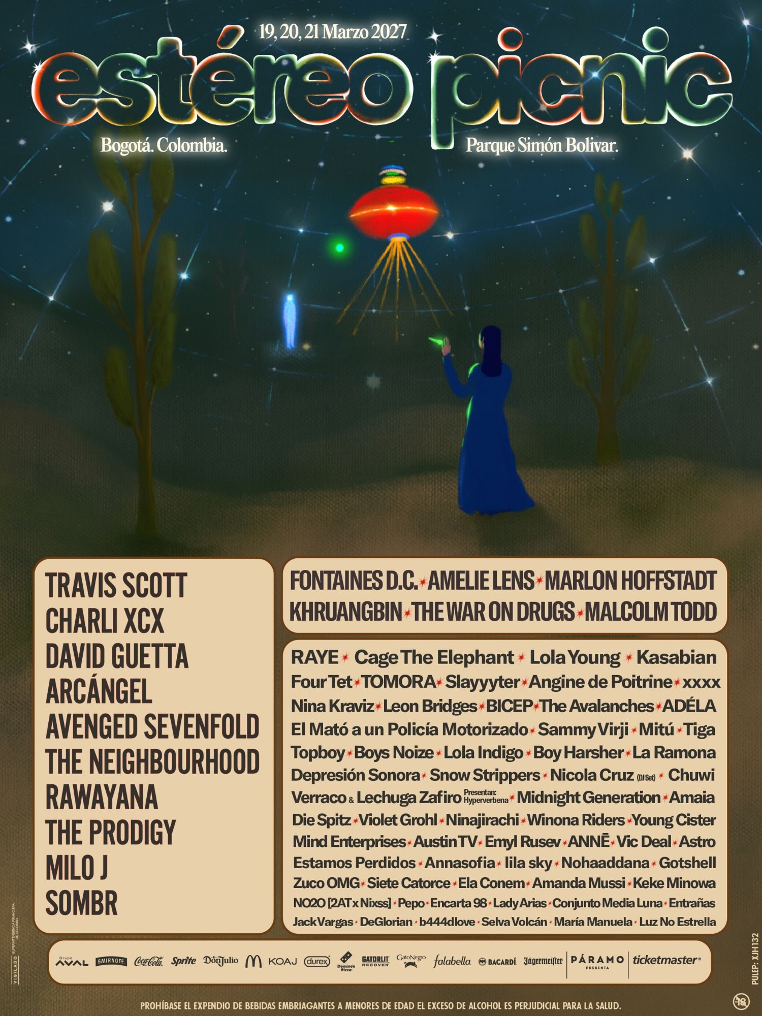 Cartel oficial Festival Estéreo Picnic 2027 — 19, 20 y 21 de marzo en el Parque Simón Bolívar, Bogotá